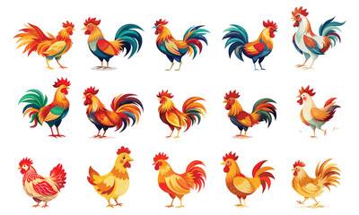 Colorful Watercolor Roosters Collection