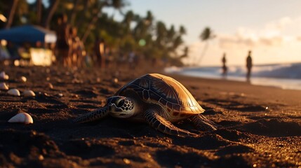 Sunset Turtle on Tropical Beach