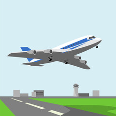 Commercial airplane taking off on airport runway