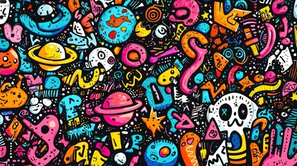 Fototapeta premium Cosmic doodle explosion of vibrant colors and shapes