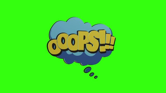 ooops!! retro cartoon comic bubble text animation &mdash; dynamic popup-style expression with bold comic lettering, perfect for video intros or transitions. Features vibrant animation on both black and gree