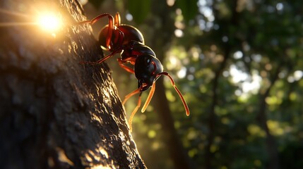 Ant on Bark at Golden Hour: A Macro Photography Masterpiece
