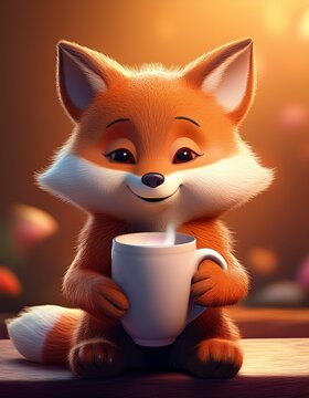 M&uuml;der Fuchs mit gro&szlig;em Kaffee