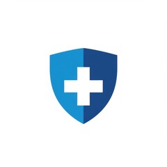 Fototapeta premium Shield emblem with medical cross in blue gradient design 