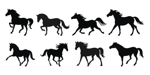 Black Horse Silhouettes on White Background