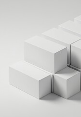 Fototapeta premium Stacked white boxes in minimalistic design on a neutral background 