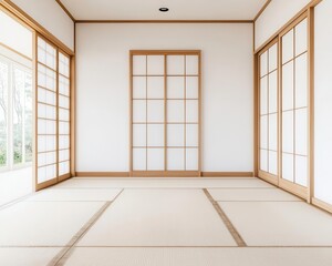 Elegant twostory ryokanstyle home with traditional tatami flooring, fusuma partitions, and serene ambiance