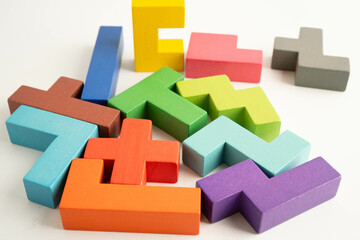 Logical thinking and problem solving problem solution creative business, wooden puzzle geometric...