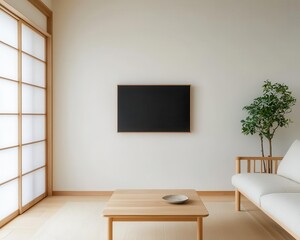 Fototapeta premium Elegant and harmonious Japanese home with soft color gradients, handcrafted furniture, and a balanced aesthetic