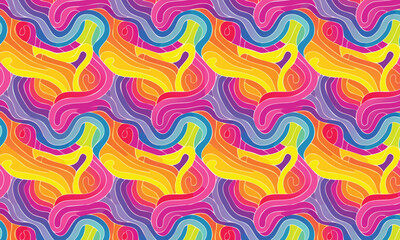 Fototapeta premium Retro Memphis Style Wavy Lines and Shapes Pattern