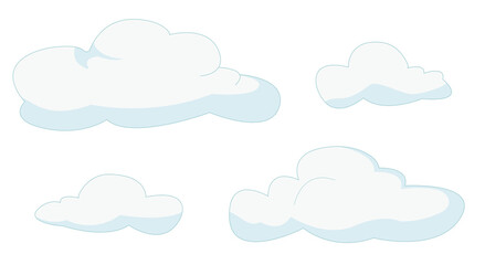 A set of white clouds. Isolated fluffy cartoon clouds.