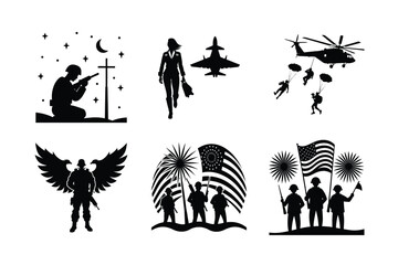 Saluting Soldier at Sunset Vector Silhouette