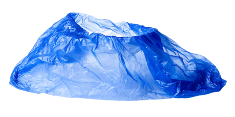 Wrinkled Blue Plastic Shoe Cover Isolated on Black Background