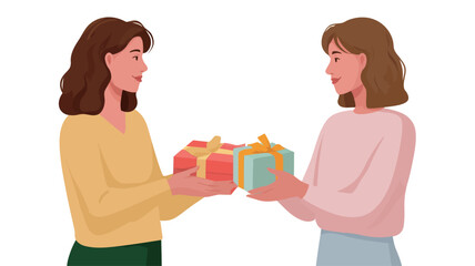Fototapeta premium A poster with two people giving presents to a woman
