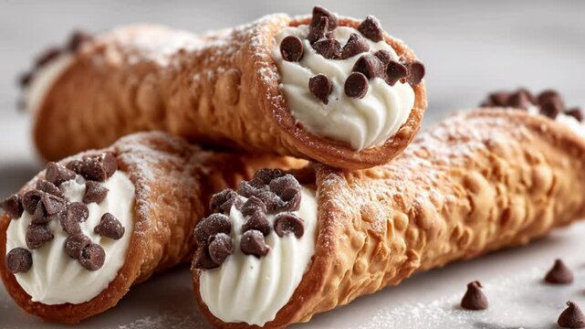 Delicious, fresh cannoli with chocolate chips.