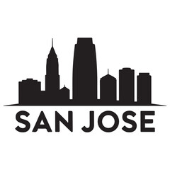 Obraz premium Vector San Jose skyline. Travel San Jose famous landmarks. Business and tourism concept for presentation, banner, web site. Vector black silhouette. with white background