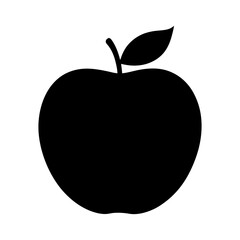Black silhouette of an apple with a single leaf