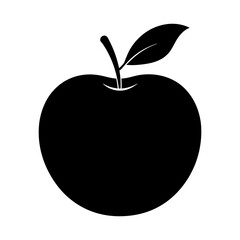 Black apple with stem and leaf on white background