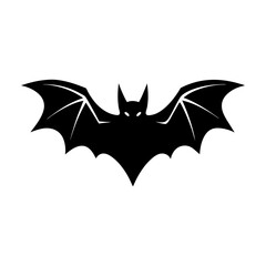 Silhouette of a bat with spread wings and sharp ears
