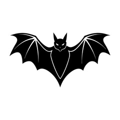 Silhouette of a bat with wings spread on white background