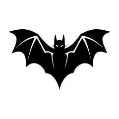Silhouette of a black bat with open wings flying
