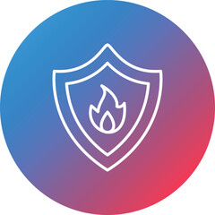 Fire Shield Line Gradient Circle Background Icon