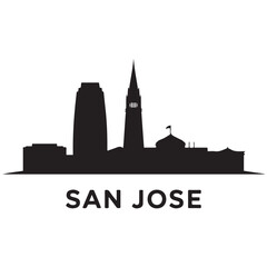 Obraz premium Vector San Jose skyline. Travel San Jose famous landmarks. Business and tourism concept for presentation, banner, web site. Vector black silhouette. with white background