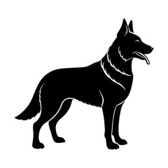 Silhouette of a standing german shepherd with tongue