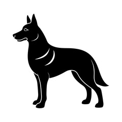 Silhouette of a dog standing in a side profile view