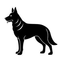 Silhouette of a standing dog with pointed ears up