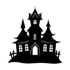Silhouette of a spooky haunted house with many windows