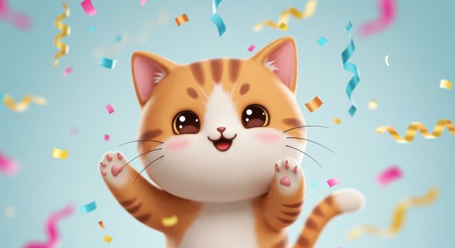 Adorable Cartoon Cat Celebrating Cute Kitten Illustration