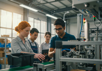 Diverse Team Collaboration Modern Factory Production Line