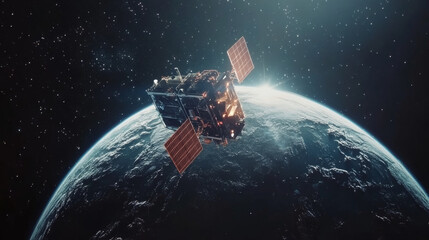 A space satellite called Express A, which is a modern telecommunications satellite, is alone in space.