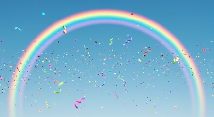 Vibrant Rainbow Celebration Confetti Sky Background
