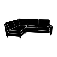Illustration of a corner sofa in black and white