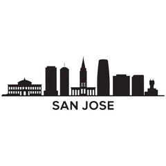 Obraz premium Vector San Jose skyline. Travel San Jose famous landmarks. Business and tourism concept for presentation, banner, web site. Vector black silhouette. with white background