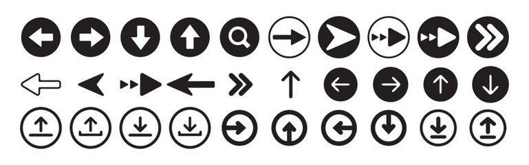 Arrow icon. Arrow vector collection. Arrow. Cursor,  arrows black icons. Circle arrows, rotate arrow, spinning loading symbol.  Victor illustration, eps 10.