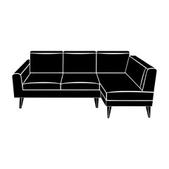 Silhouette of a sectional sofa with wooden legs