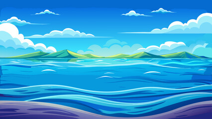 vector of calm sea or ocean surface with small waves and blue sky