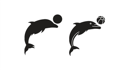 Fototapeta premium Dolphin icon playing beach ball, eps 10 on white background, vector illustration.