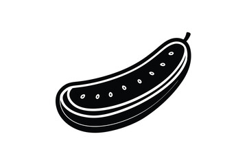 Single black silhouette of a cucumber sliced in half