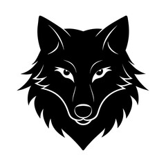 Illustration of a black wolf head with white eyes