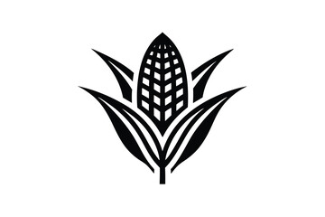 Black silhouette of corn plant with detailed kernels and leaves