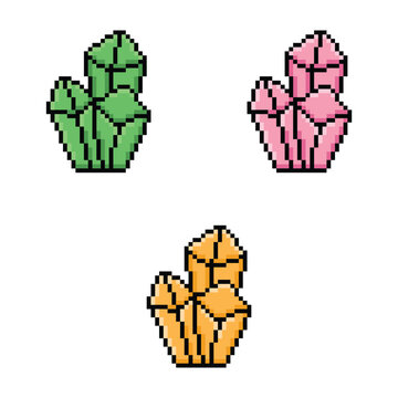  pixel crystal icon vector  pixel art quartz for 8 bit game