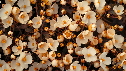 Fototapeta premium Delicate cream blossoms in warm tones, floral background design for cards