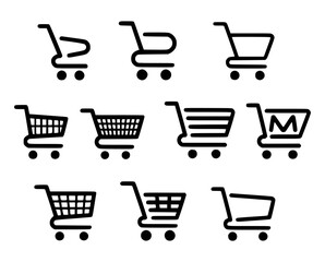 Collection of black and white shopping cart icons