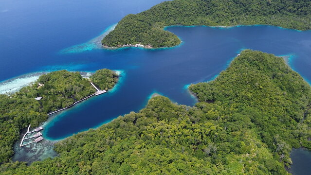 Aerial View of Citrus Ridge Snorkeling Site, Gam Island, Raja Ampat..