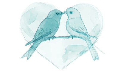 Fototapeta premium Blue love birds painted in watercolor