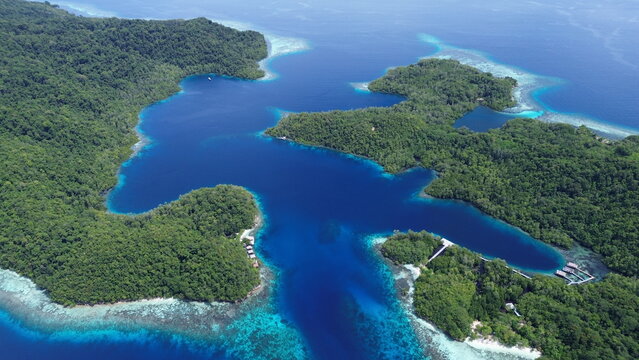 Aerial View of Citrus Ridge Snorkeling Site, Gam Island, Raja Ampat..